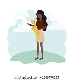 woman with saxophone in landscape avatar character