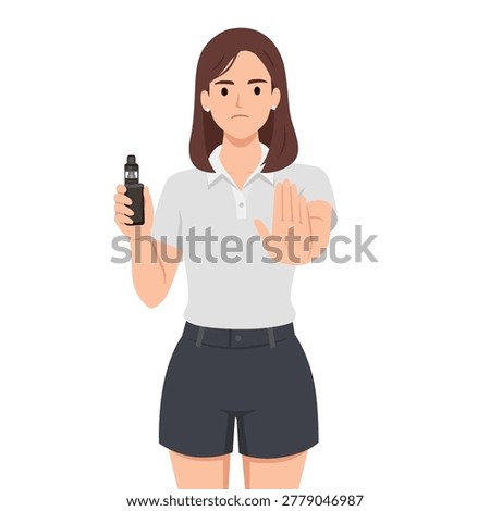 Woman Saying No to Vape. Flat vector illustration isolated on white background