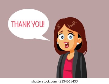 
Woman Saying Thank You Vector Cartoon Illustration. Businesswoman expressive positive feedback and satisfaction with politeness and gratitude
