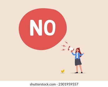 Woman says no. Symbol of refusal, rejecting abuse, harassment and violence. Flat vector illustration.