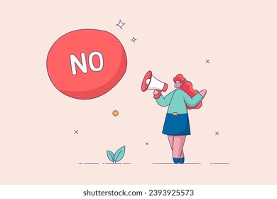 Woman says no. Symbol of refusal, rejecting abuse, harassment and violence. Flat vector illustration.