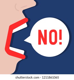 woman says no word like negation. concept of negative client response on test or questionnaire and people emotion of angry and unhappy. cartoon flat simple trend modern graphic minimal design element