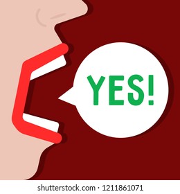 woman says yes word like acceptance. cartoon flat simple trend modern graphic minimal design element. concept of positive client response on test or questionnaire and people emotion of joy and happy