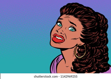 woman scared, African American people. Pop art retro vector illustration kitsch vintage drawing