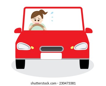 A woman scared of driving, vector illustration