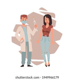 Woman scared of medicine procedures, flat vector illustration isolated.
