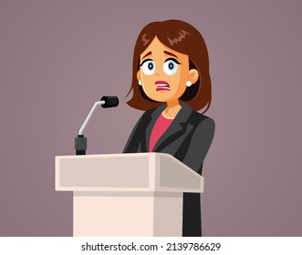 
Woman Scared of Public Speaking Vector Cartoon Illustration. Anxious businesswoman suffering from phobia of speaking in public
