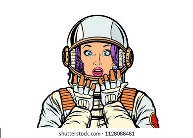 woman scared surprise isolate on white background. Pop art retro vector vintage kitsch illustration drawing
