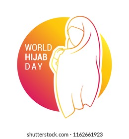 Woman in scarf. Faceless woman in hijab on the round background. Sign for world hijab day