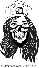 Mujer con máscara de calavera espeluznante ilustración vectorial