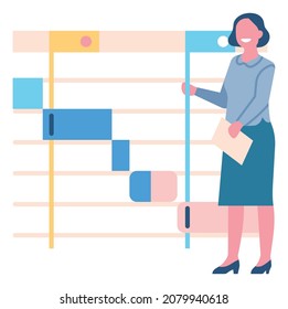 Woman schedule task on timeline. Person planning work