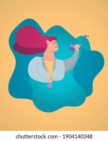 woman in science, showing her power and capacity, working on a project. researching. vector illustration eps 10. totally editable 100%. copy space. text area.