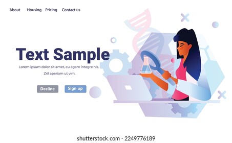 mujer científica analizando un matraz con líquido en laboratorio hembra investigadora haciendo experimentos científicos