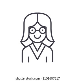 Woman scientist black icon concept. Woman scientist flat  vector symbol, sign, illustration.