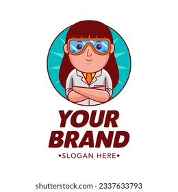 Woman Scientist Cartoon Character Logo Vector Template