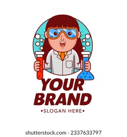 Woman Scientist Cartoon Character Logo Vector Template
