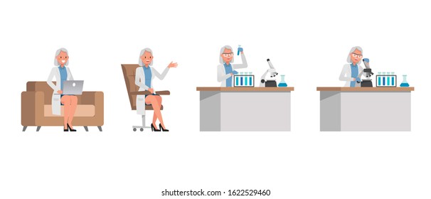 Woman Scientist character vector design. Presentation in various action. no6