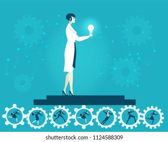 Woman Scientist holding light bulb as symbol of new idea and inspiration.  