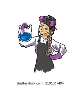 woman scientist international  day of women and girls in science illustration chemistry laboratory experiment female feminism holding bulb lab young specialist working profession physics research 11th