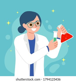 Woman scientist. Lab research graphics. Female working in laboratory. Science experiment. Development vaccine or drug of covid19. Scientific interior- chemical, physical, medical or microbiology tech