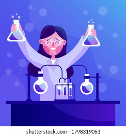 Woman scientist. Lab research graphics. Female working in laboratory. Science experiment. Development vaccine or drug of covid19. Scientific interior- chemical, physical, medical or microbiology tech