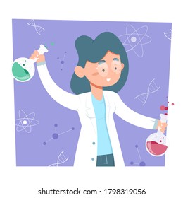 Woman scientist. Lab research graphics. Female working in laboratory. Science experiment. Development vaccine or drug of covid19. Scientific interior- chemical, physical, medical or microbiology tech