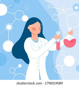 Woman scientist. Lab research graphics. Female working in laboratory. Science experiment. Development vaccine or drug of covid19. Scientific interior- chemical, physical, medical or microbiology tech