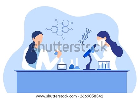 woman scientist looking through a microscope in a laboratory doing chemical research, microbiological analysis or medical test. Medical laboratory, research experiment biology molecular concept.