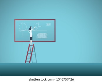 Woman scientist or professor calculation maths vector concept. Symbol of woman achievement, talent, intelligence, knowledge and scientific research. Eps10 vector illustration.