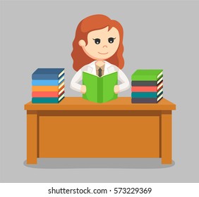 woman scientist reading books