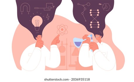 Woman scientist. Science research, lab pharmacist career. Scientific chemistry, biology and physician. Neuroscience technology utter vector concept