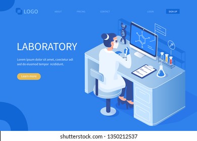 Woman Scientist At Work. Can Use For Web Banner, Infographics, Hero Images. Flat Isometric Vector Illustration Isolated On White Background. 