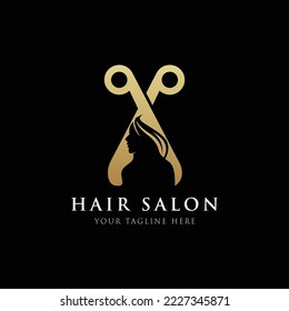 woman and scissors. Unisex hair salon logotype.