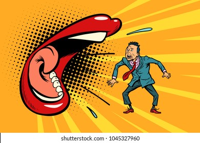 woman scolds man. Comic book cartoon pop art retro vector illustration