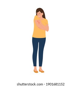 The woman scratches her hand. Local itching on the hand, allergic itching, skin inflammation, redness and irritation. Atopic dermatitis, eczema, dry skin,
psoriasis. concept, isolated, vector