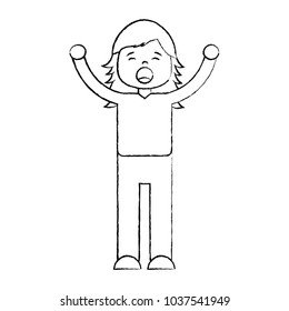 woman screaming icon image vector illustration design  black sketch line