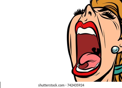 woman screaming, isolated on white background