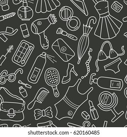 Woman. Seamless pattern. Doodle and cartoon style