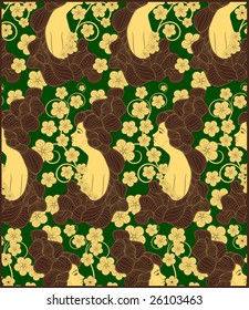 woman seamless pattern- vector- green