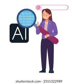 woman search using a chat bot isolated