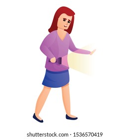 Woman search way flashlight icon. Cartoon of woman search way flashlight vector icon for web design isolated on white background