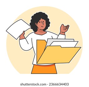 A woman searches for data from a document folder	