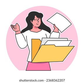 A woman searches for data from a document folder	