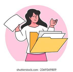 Una mujer busca datos de una carpeta de documento	