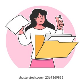 A woman searches for data from a document folder	