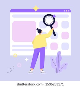 Woman Searching For Information. Web Search Concept Vector Illustration.