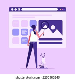 Woman searching for information. Web search concept vector illustration