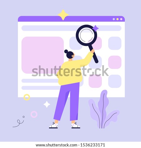 Woman searching for information. Web search concept vector illustration.