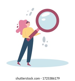 Woman searching with magnifier. Vector illustration concept for template, ui, web, mobile app, poster, banner, flyer, background, design