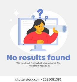 Woman Searching Through Telescope with No Results Found Illustration